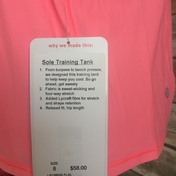NWT FLAL LULULEMON SOLE TRAINING TANK FLASH TONE - Picture 2 of 6